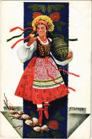 1938 Wesolego Alleluja / Polish folklore, Easter greeting art postcard (EB)