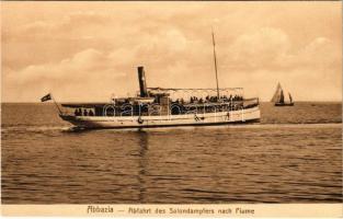 Abbazia, Opatija; Abfahrt des Salondampfers nach Fiume / egycsavaros tengeri személyszállító gőzhajó / passenger steamship to Rijeka