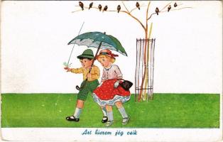 Azt hiszem jég esik / Children art postcard, humour (EB)