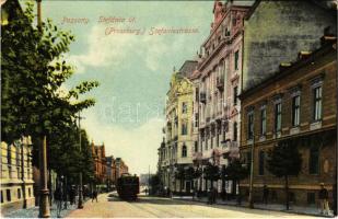 Pozsony, Pressburg, Bratislava; Stefánia út, villamos / Stefaniestrasse / street view, tram (EK)