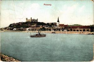 1908 Pozsony, Pressburg, Bratislava; vár, gőzhajó / castle, steamship (fa)