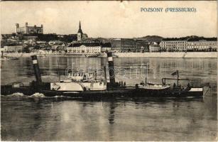 1910 Pozsony, Pressburg, Bratislava; vár, gőzhajó / castle, steamship (Rb)