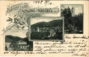 1902 Szklenófürdő, Sklené Teplice; Úri fürdő, látkép, park / spa, bath, general view, park. Stengel Art Nouveau, floral (EK)