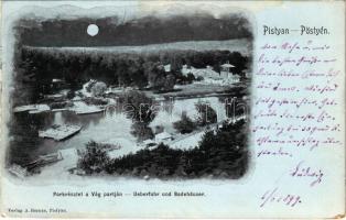 1899 (Vorläufer) Pöstyén, Piestany; Park részlet a Vág partján, komp. A. Bernas kiadása / Váh riverside, park, ferry (EK)