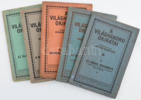 A világháború okiratai, összeáll. Eduard Bernstein. II-VII. köt. (az angol, orosz, belga és szerb, olasz könyv). I. világháborús diplomáciai okiratok gyűjteménye. Bp, é.n., Népszava-Könyvkereskedés. Kiadói papírkötésben, jó állapotban