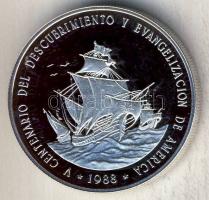 Dominikai Köztársaság 1988. 1P Ag "500 éve fedezték fel Amerikát" T:PP