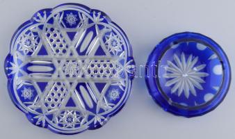 2 db kék kristály tálka. Hibátlanok d: 12 cm, 18 cm