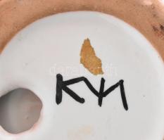 Kerezsi Gyöngyi: Tálka. Mázas kerámia, kézzel festett, jelzett, hibátlan d: 11,5 cm