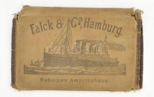 cca 1910 Falk és Társa Hamburg Hajó menetjegy tartó vászon, több nyelvű, szakadt. 16x12 cm