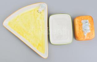 Sajt kínáló és vajas tál. Olasz fajansz, festett, jelzett, hibátlan 17, 32 cm