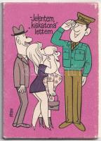 Jelentem kiskatona lettem - 12 db modern katonai humor képeslap sorozat saját tokjában, rajzolta Pusztai Pál / 12 modern Hungarian military humour postcard series in its own case, signed by Pál Pusztai