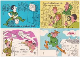 Jelentem kiskatona lettem - 12 db modern katonai humor képeslap sorozat saját tokjában, rajzolta Pus...