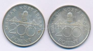 1993. 200Ft Ag "MNB" (2x) T:AU,XF patina 
Adamo F13