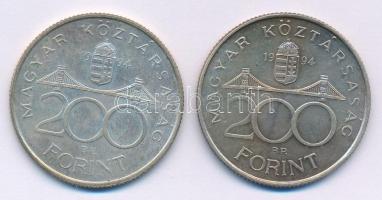 1994. 200Ft Ag "Deák" (2x) T:AU,XF patina 
Adamo F13.1