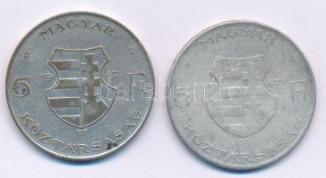 1947. 5Ft Ag "Kossuth" (2x) T:VF,F patina 
Adamo F8.1