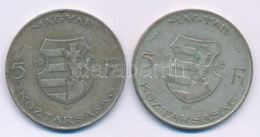 1947. 5Ft Ag "Kossuth" (2x) T:VF,F patina 
Adamo F8.1