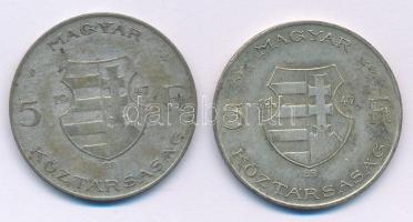 1947. 5Ft Ag "Kossuth" (2x) T:VF,F patina 
Adamo F8.1