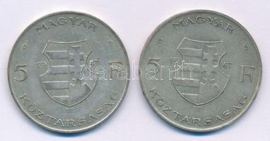 1947. 5Ft Ag "Kossuth" (2x) T:VF,F patina 
Adamo F8.1