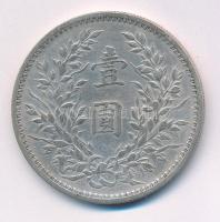 Kína 1914. 1$ (1Y) Ag "Yüan Shihkai" 6 karakter (26,82g) T:XF
China 1914. 1 Dollar (1 Yua...