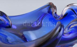 Lüszteres kék üveg kínáló tál, kissé karcos, d: 25 cm, m: 13 cm