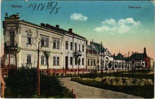 1918 Zsolna, Sillein, Zilina; Park utca. Vasúti levelezőlapárusítás 18. sz. 1915. / street view (EK)