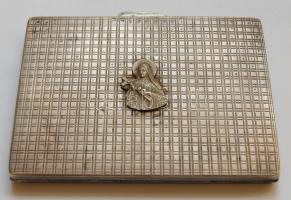 1920-as évek ezüst (Ag) cigarettatárca, rámontírozott vallásos jelképpel 182g