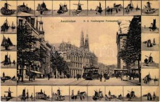 Amsterdam, N.Z. Voorburgwal Postkantoor / post office, tram. Art Nouveau montage (fl)