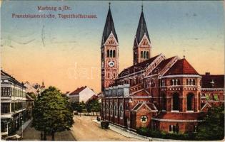 1916 Maribor, Marburg a. Drau; Franziskanerkirche, Tegetthoffstrasse / church, street (EK)