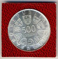Ausztria 1980. 500Sch Ag "25 éves az államszerződés" tanúsítvánnyal T:1-