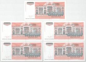 Jugoszlávia 1993. 50.000.000D (5x) pótkiadás, sorszámkövetők "ZA 0148080 - ZA 0148084" T:U...