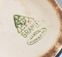 Gránit virágmintás kiöntő, kancsó. Részben kézzel festett, jelzett, kis mázrepedésekkel, m: 13 cm