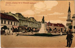 Losonc, Lucenec; Kubinyi tér, Kossuth szobor, üzletek. Bicskei Zoltán kiadása / square, monument, shops (EK)