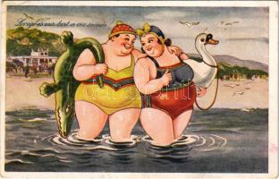 1943 Balaton, "Levegő és zsír tart a víz színén!" humoros karikatúra (EK)