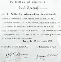 Repülőmodellezés - Paris, 1962. szeptember 28. ,,Paul Tissandier" francia nyelvű diploma Horvát...
