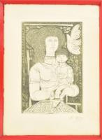Kass János (1927-2010): Anya gyermekével. Rézkarc, papír, jelzett. Üvegezett fakeretben, a lapon minimális foltokkal, 30x19,5 cm