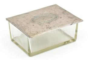 Antik üveg doboz, üveg, fém, jelzés nélkül, 11,5x8,5x4,5 cm