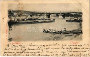 1898 (Vorläufer) Budapest, Margit híd, uszály, csónakok. K. Gy. 30. sz. (ázott / wet damage)