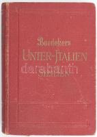 Baedeker, Karl: Unteritalien, Sizilien. Sardinien, Malta, Tripolis, Korfu). Handbuch für Reisende. Leipzig, 1936, Baedeker. Siebzehnte Auflage. Német nyelven. Gazdag képanyaggal, térképekkel illusztrált. Kiadói egészvászon kötés, festett lapélekkel, kis kopásnyomokkal, egyébként jó állapotban.