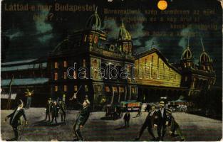 1914 Budapest VI. Nyugati pályaudvar, vasútállomás. Láttad e már Budapestet éjjel? ... Részeg férfiak, humor (fa)