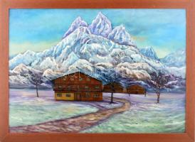 Fehér Imre (1966-): Alpesi táj. Olaj, farost, jelzett, keretben 60x80 cm