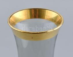 Retro üvegváza, anyagában halványan színezett, aranyozott, jelzés nélkül, m: 29 cm