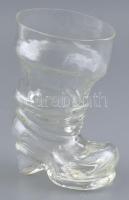 Retro csizma alakú üvegváza, formába préselt, enyhén pikkelyes üveg, jelzés nélkül, m: 17,5 cm