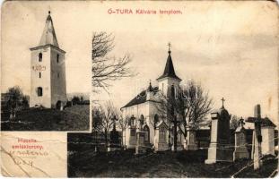 1911 Ótura, Ó-Tura, Alt-Turn, Stará Turá; Kálvária templom, Huszita emléktorony / calvary church, Hussite memorial tower, monument (EM)