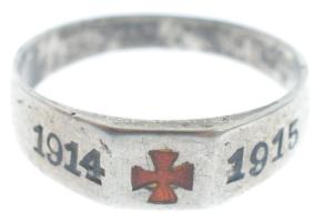 Német Birodalom ~1915. "1914 1915" részben zománcozott, jelzett Ag gyűrű (63-as méretben)  German Empire ~1915. "1914 1915" partially enamelled, hallmarked Ag ring (size:63)