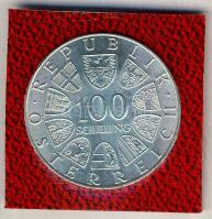 Ausztria 1976. 100Sch Ag "Bécsi Burgtheater" tanúsítvánnyal T:BU