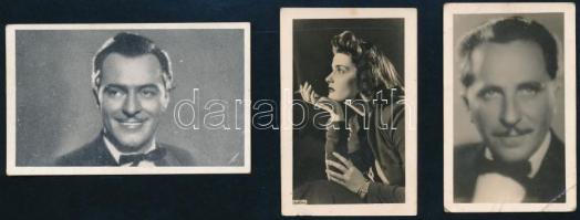 15 db magyar színészeket ábrázoló trafikáru fotó (Jávor Pál, Karády Katalin, Tolnay Klári, stb.), 7x...