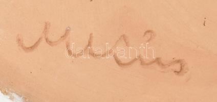 M Kiss Katalin: Halas falitál, samottos és mázas kerámia, jelzéssel, hibátlan, d: 34 cm