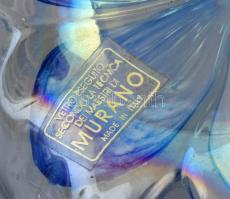 Muranoi virág formájú gyertyatartó, Anyagában színezett, festett, jelzett, hibátlan m: 12 cm