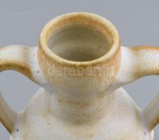 Juist jelzéssel: Kerámia amfora váza. Kézzel festett, jelzett, hibátlan 25 cm