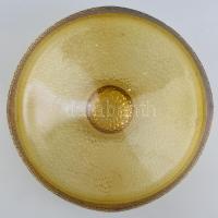 Sklo Union sárga kínáló tál. Tervező: Jiri Brabec. Formába préselt, hibátlan d: 24 cm